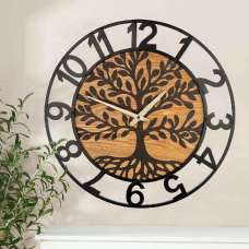 Averon Metal Tree Wall Clock In Black And Natural - UK
