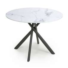 Accro White Glass Top Dining Table With Metal Black Legs - UK