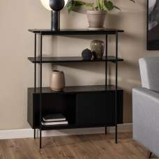 Avila Wooden Bookcase With 2 Sliding Doors In Ash Black - UK