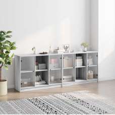 Avila Wooden Bookcase With 4 Doors In Grey Sonoma Oak - UK