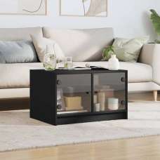 Avila Wooden Coffee Table With 2 Glass Doors In Black - UK