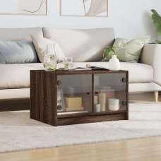 Avila Wooden Coffee Table With 2 Glass Doors In Brown Oak - UK