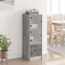 Avila Wooden Office Cabinet With 3 Glass Doors In Grey Sonoma - UK
