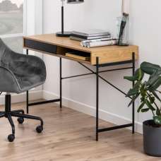 Avila Wooden Laptop Desk With 1 Sliding Door In Oak And Ash Black - UK