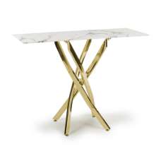 Avon Console Table In White Marble Effect With Gold Legs - UK