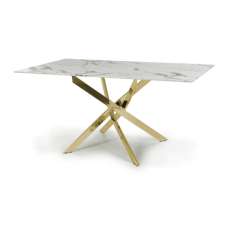 Avon Dining Table In White Marble Effect With Gold Legs - UK