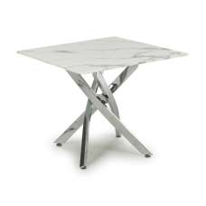 Avon End Table Square In White Marble Effect With Chrome Legs - UK