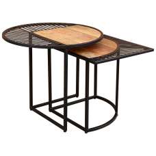 Avon Wooden Set Of 2 Side Tables With Black Frame In Natural - UK
