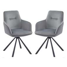 Avondale Swivel Grey French Velvet Dining Chairs In Pair - UK