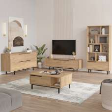 Avoris Wooden Living Room Furniture Set with Bookcase in Oak - UK