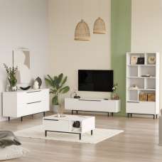 Avoris Wooden Living Room Furniture Set with Bookcase in White - UK