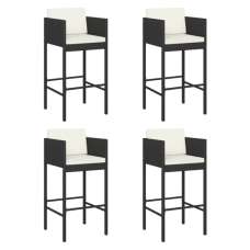 Avyanna Set Of 4 Poly Rattan Bar Chairs With Cushions In Black - UK