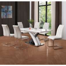 Axara Large Extending Grey Dining Table 6 Paris White Chairs - UK