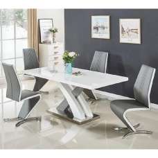 Axara Large Extending Grey Dining Table 4 Gia Grey White Chairs - UK