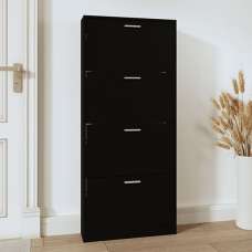 Axton Wooden Shoe Storage Cabinet With 4 Flaps In Black - UK