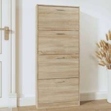 Axton Wooden Shoe Storage Cabinet With 4 Flaps In Oak - UK