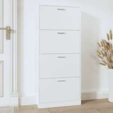 Axton Wooden Shoe Storage Cabinet With 4 Flaps In White - UK