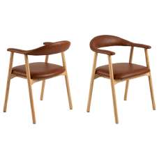 Aztec Brown PU Leather Dining Chairs With Oak Frame In Pair - UK