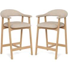 Aztec Fabric Bar Stools With Wooden Frame In Pair - Sand - UK