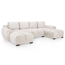Aztec Plush Velvet U Shaped Corner Sofa In Cream - UK