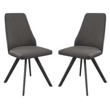 Azure Dark Grey Leather Dining Chairs In Pair - UK