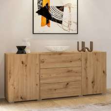 Azusa Wooden Sideboard With 2 Doors 3 Drawers In Artisan Oak - UK
