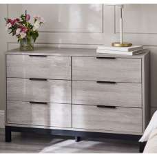 Baara Wooden Chest Of 6 Drawers Wide In Grey Oak - UK