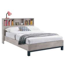 Baara Wooden Double Bed With Bookcase Headboard In Grey Oak - UK