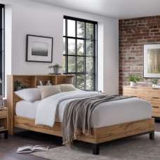 Baara Wooden King Size Bed With Bookcase Headboard In Oak - UK