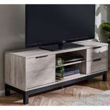 Baara Wooden TV Stand With 1 Door 2 Drawers In Grey Oak - UK