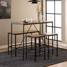 Bagdad Wooden Bar Table With 1 Bench 2 Stools In Rustic Oak - UK
