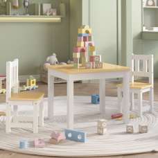 Bagdad Wooden Children Table With 2 Chairs In White And Beige - UK