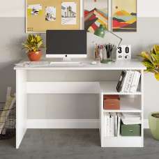 Bahara Wooden Laptop Desk With 3 Shelves In White - UK