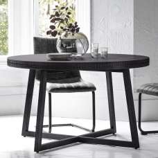 Bahia Wooden Round Dining Table In Matt Black Charcoal - UK
