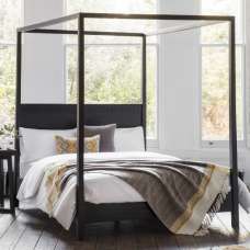 Bahia Wooden King Size Bed In Matt Black Charcoal - UK