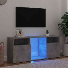 Baina 120cm Wooden TV Sideboard With 2 Doors And LED Lighting - Concrete Grey - UK