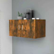 Baina 80cm Wall Hung Wooden Storage Cabinet With 2 Doors - Smoked Oak - UK