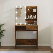 Baina Wooden Dressing Table In Smoked Oak With LED Lights - UK