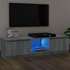 Baina 120cm Wooden TV Stand With 2 Doors And LED Lighting - Grey Sonoma - UK