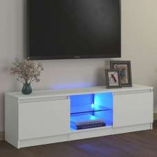 Baina 120cm Wooden TV Stand With 2 Doors And LED Lighting - White - UK