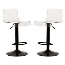 Baino Clear Acrylic Bar Chairs with Black Base in Pair - UK
