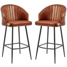 Bakewell Bruciato Tan Genuine Leather Bar Stools In Pair - UK