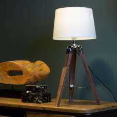 Baline Natural Fabric Shade Table Lamp With Brown Tripod Base - UK
