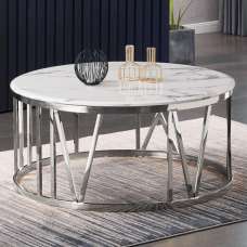 Ballard Wooden Coffee Table With Silver Frame In Marble Effect - UK