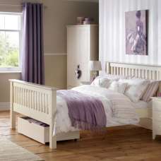 Ballari Wooden Low Foot Small Double Bed In Stone White - UK