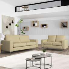 Baltic 3+2 Faux Leather Sofa Set In Ivory - UK