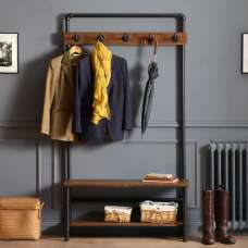 Baltimore Wooden Coat Stand With Bench - Brown And Black - UK
