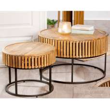 Balzac Wooden Set Of 2 Side Tables With Black Frame In Natural - UK