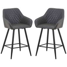 Bamburgh Grey Leather Effect Bar Stool in Pair - UK