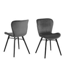 Bangor Dark Grey Fabric Dining Chairs With Black Legs In Pair - UK